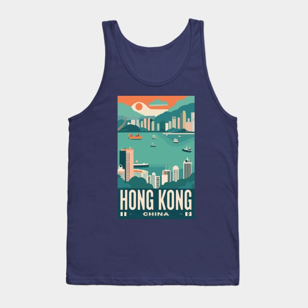 A Vintage Travel Art of Hong Kong - China Tank Top by goodoldvintage